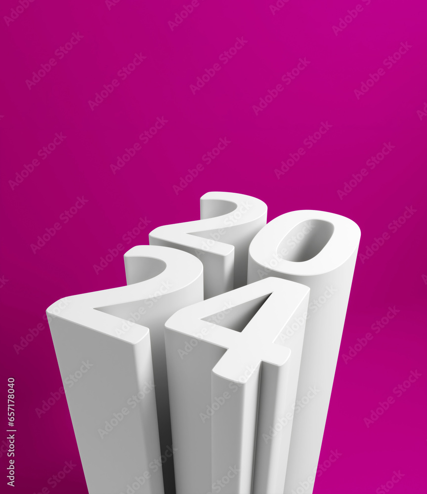 Aufkleber 2024 new year card with modern gradient style 3d realistic year number. volumetric digits 2024 at an