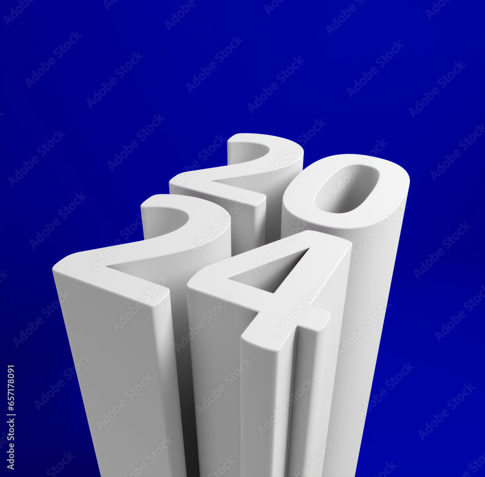 Aufkleber 2024 new year card with modern gradient style 3d realistic year number. volumetric digits 2024 at an