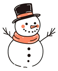 Minimal hand drawn snowman cartoon isolated.