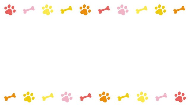 犬の肉球イラストのデコレーション（10秒ループ）ピンク・オレンジ