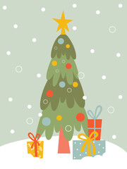 Christmas tree with gifts. Vector illustration