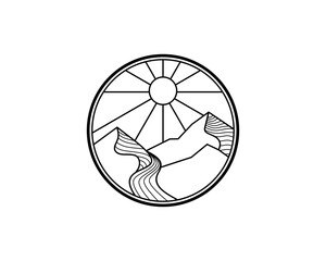 Mountain in line art vector logo