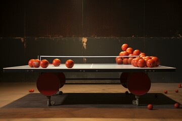 Ping pong table with rackets and balls. Generative AI - obrazy, fototapety, plakaty