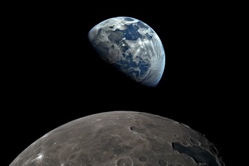 Foreground: earth and moon. Generative AI