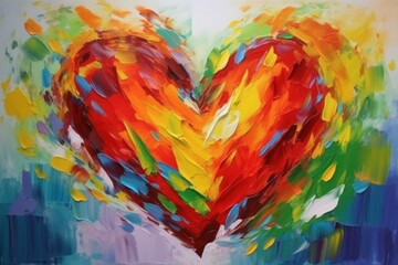 Colorful heart-shaped oil painting capturing love and special occasions. Perfect for decorating your walls. Generative AI