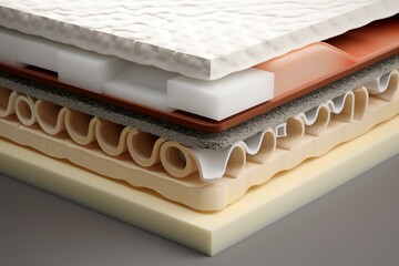 Cross section of hybrid foam latex bonnell spring mattress. Generative AI