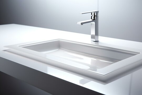 Modern sink in soft lighting on white background, created using computer graphics. Generative AI