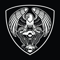 An eagle on a motorcycle engine badge