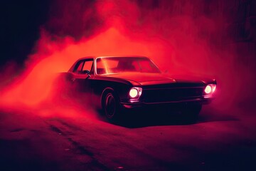 Amazing Red Race Car Drifting in the middle of the Smoke. Sport Mode ON. - obrazy, fototapety, plakaty