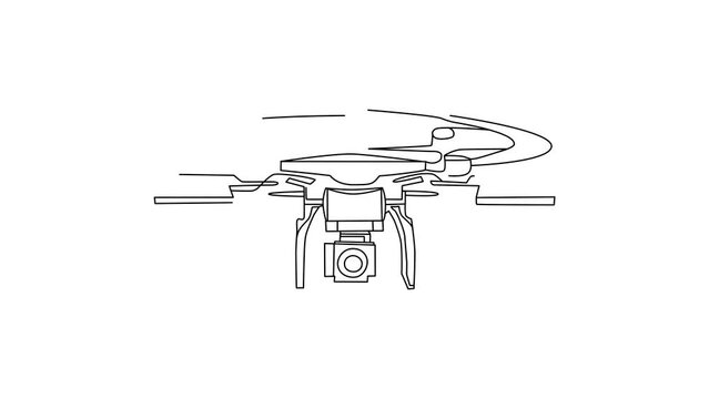 Drone animation line. Black line drawing on a white background.
