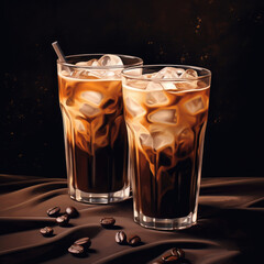 Iced coffee.Iced coffee in a tall glass.Background