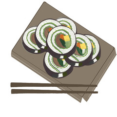 illustration of Korean food kimbab and chopsticks
