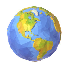 Vector Low Poly Earth Illustration. Polygonal Globe. North and South America