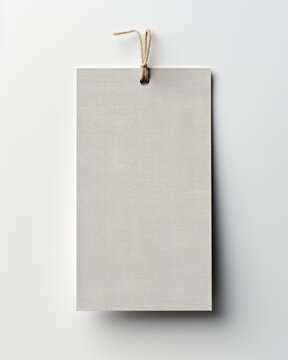 Empty linen pastel gray hangtag close-up,price tags for products, brand logo mockup