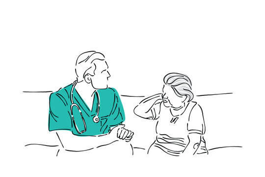 doctor and patient, teal, line art, talking clip art preview