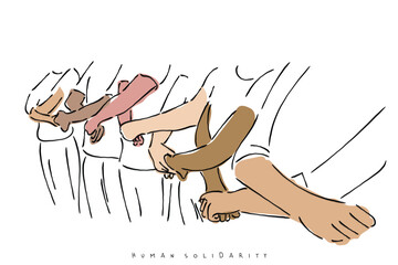 human solidarity line art. Concept of better together. Teamwork and anti racism art. Inclusive environment for all.