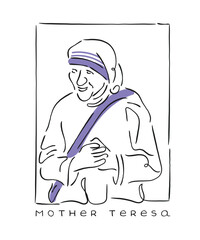 line art of Mother teresa. Empowered women. Women's day concept art