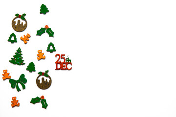 Wooden xmas cutouts isolated on a white background.