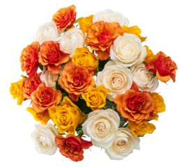 Luxurious bouquet of white, orange and yellow roses. isolate