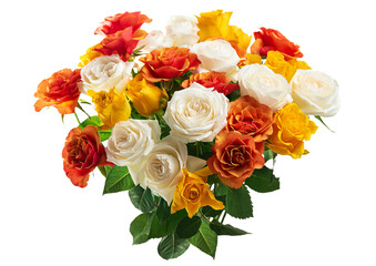 Luxurious bouquet of white, orange and yellow roses. isolate