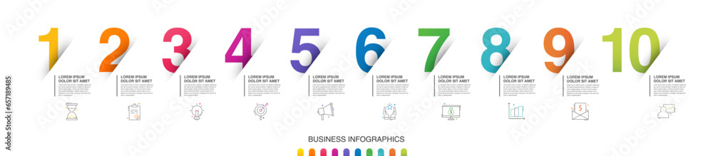 Fototapete modern vector flat illustration. line infographic numbers template with 10 elements, icons. timeline