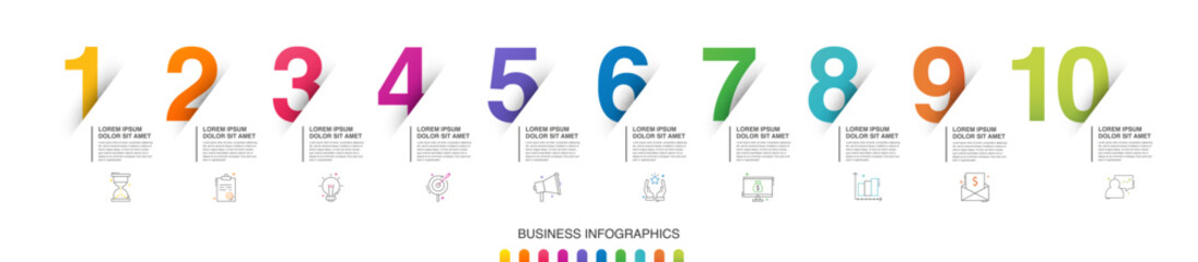Modern vector flat illustration. Line infographic numbers template with 10 elements, icons. Timeline designed for business, presentations, web design, interface, diagrams with ten steps