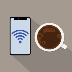 mobile phone with cup  and free wifi