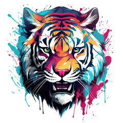 Vibrant Tiger in Splashing Watercolor: A Fierce, Artistic Illustration