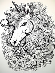 Obraz na płótnie Canvas Drawing Of A Unicorn With Flowers