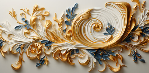 a gold and white wallpaper with a lot of swirls, in the style of tropical baroque, repetitive, batik, decorative