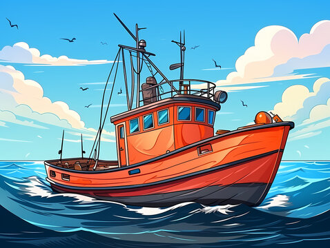 Cartoon Of A Boat In The Water