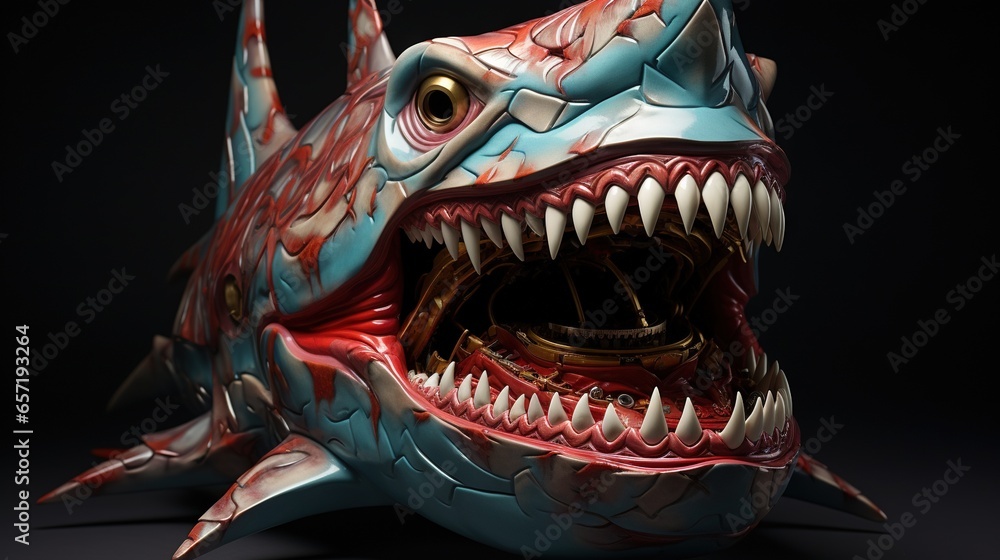 Aufkleber a large shark with its mouth open and it's teeth wide open. generative ai