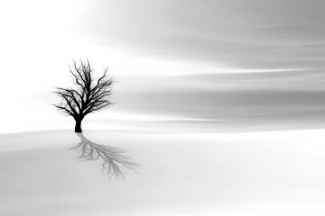 A lonely tree. White nature Background.