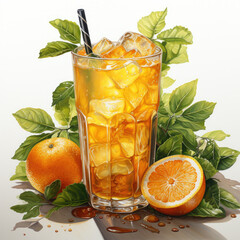 watercolor Orange Juice clipart, Generative Ai