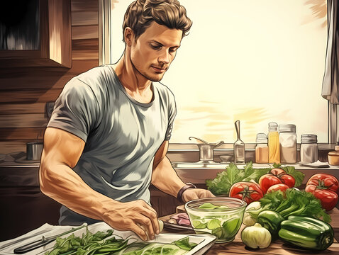 Man Cutting Vegetables In A Kitchen