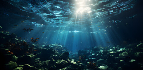 an ray of light coming out of water in the underwater, in the style of realistic scenery, azure, high detailed, detailed background elements, albrecht anker, photo-realistic landscapes, detailed backg