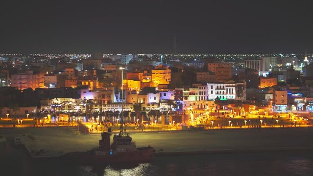 Yanbu, Saudi Arabia - Mar 09 2023, 4k, Aerial view panorama night city, Yanbu, Saudi Arabia