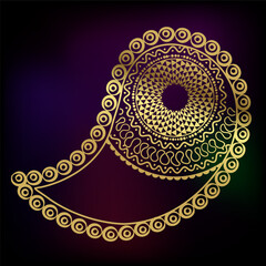 Paisley rangoli indian abstract decorative design golden vector illustration isolated