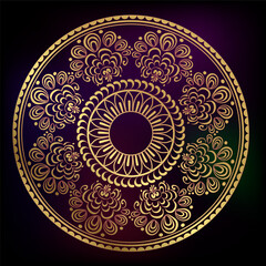 circle rangoli indian abstract decorative design golden vector illustration isolated