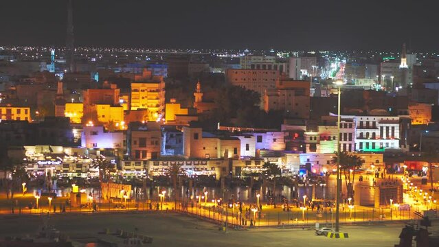 Yanbu, Saudi Arabia - Mar 09 2023, 4k, Aerial view panorama night city, Yanbu, Saudi Arabia