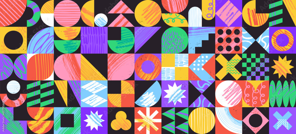 Leinwandbilder colorful brutalist background with bold geometric shapes and textured abstract graphic elements. ret