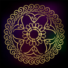 circle rangoli indian abstract decorative design golden vector illustration isolated