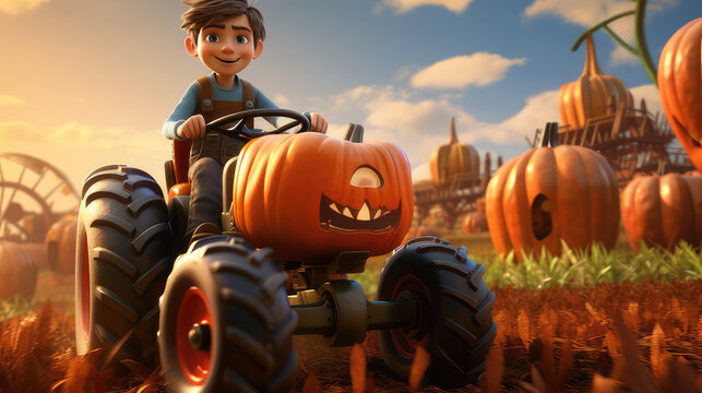 boy in a pumpkin patch