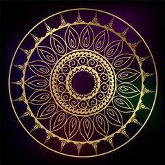 circle rangoli indian abstract decorative design golden vector illustration isolated