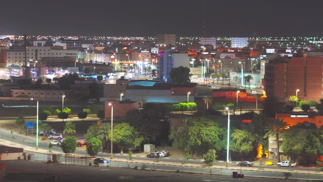 Yanbu, Saudi Arabia - Mar 09 2023, 4k, Aerial view panorama night city, Yanbu, Saudi Arabia