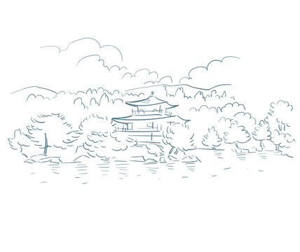 recommend clip art: Kyoto Japan vector sketch city illustration line art sketch