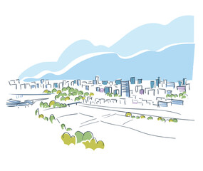 Sendai Miyagi Japan vector sketch city illustration line art sketch