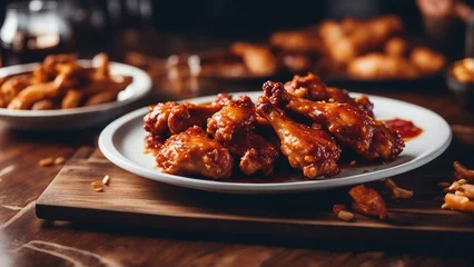 Keuken spatwand met foto Deliciously looking hot and spicy chicken wings  © abu