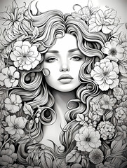 Woman With Long Hair And Flowers