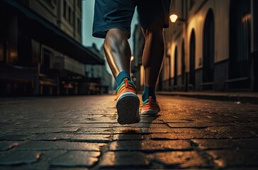 Fototapeta premium black athlete in sportswear walking through the streets, sport concept